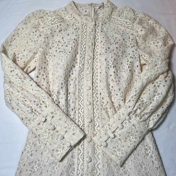 Veronica Beard Hilda Lace Mini Dress Ivory Long Sleeve Boho Cottagecore 2 - Picture 13 of 16